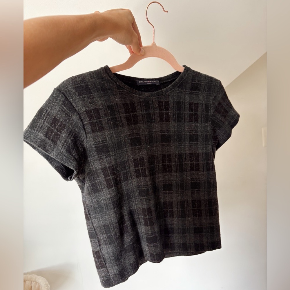 Brandy Melville Gray Plaid Short Sleeve Tee